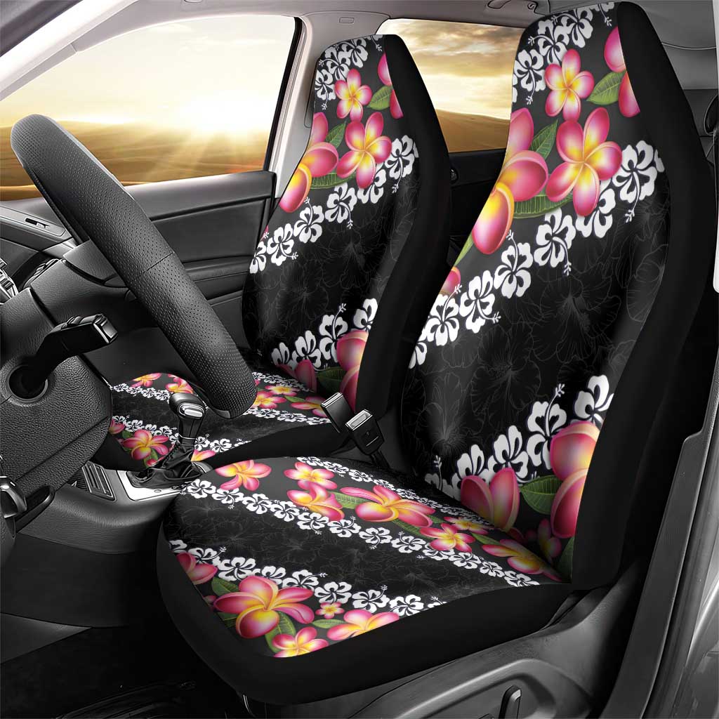 Black Polynesia Car Seat Cover Plumeria With Hibiscus Pattern Tropical Vibes LT14 - Polynesian Pride
