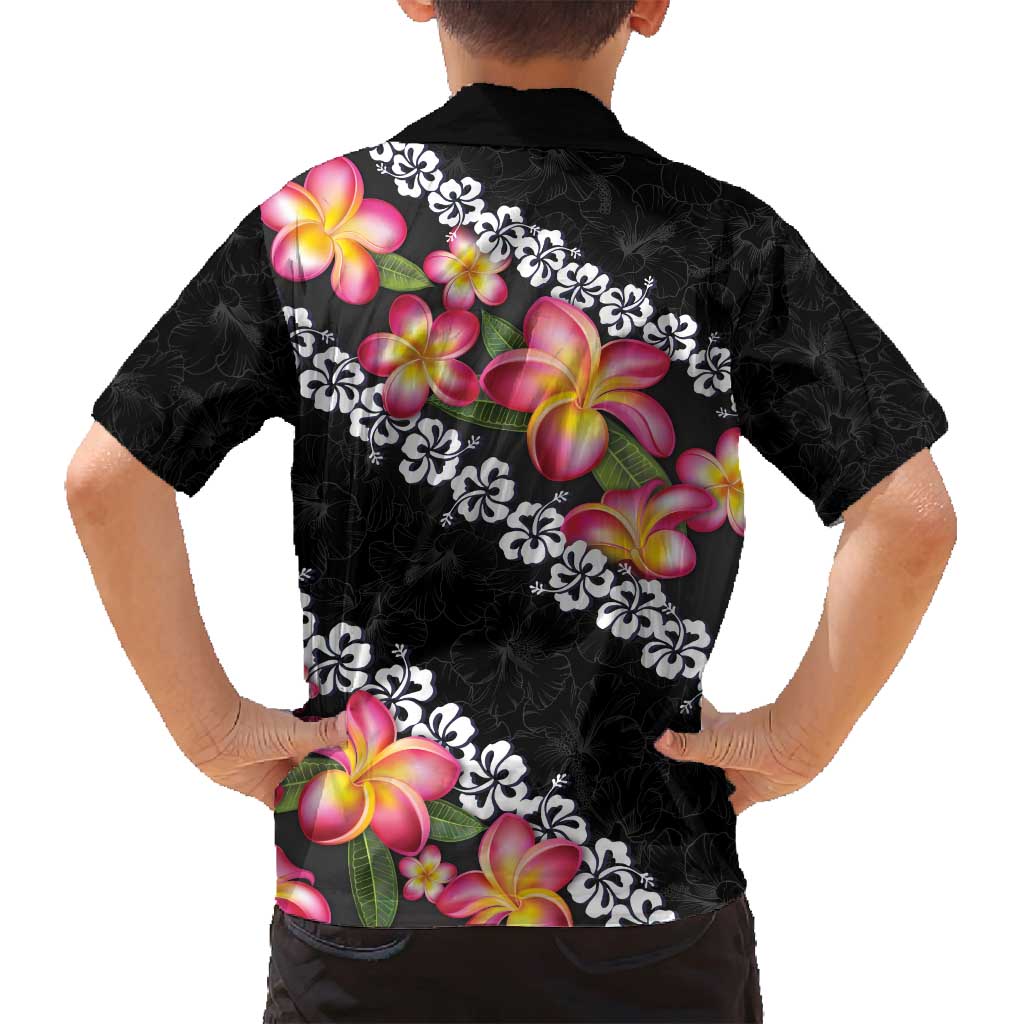 Black Polynesia Family Matching Long Sleeve Bodycon Dress and Hawaiian Shirt Plumeria With Hibiscus Pattern Tropical Vibes LT14 - Polynesian Pride