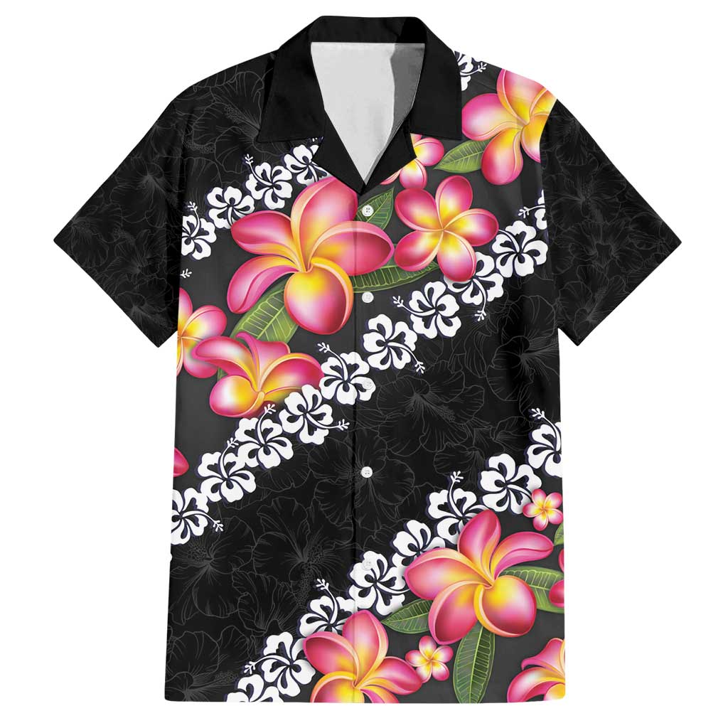 Black Polynesia Family Matching Long Sleeve Bodycon Dress and Hawaiian Shirt Plumeria With Hibiscus Pattern Tropical Vibes LT14 Dad's Shirt - Short Sleeve Black - Polynesian Pride