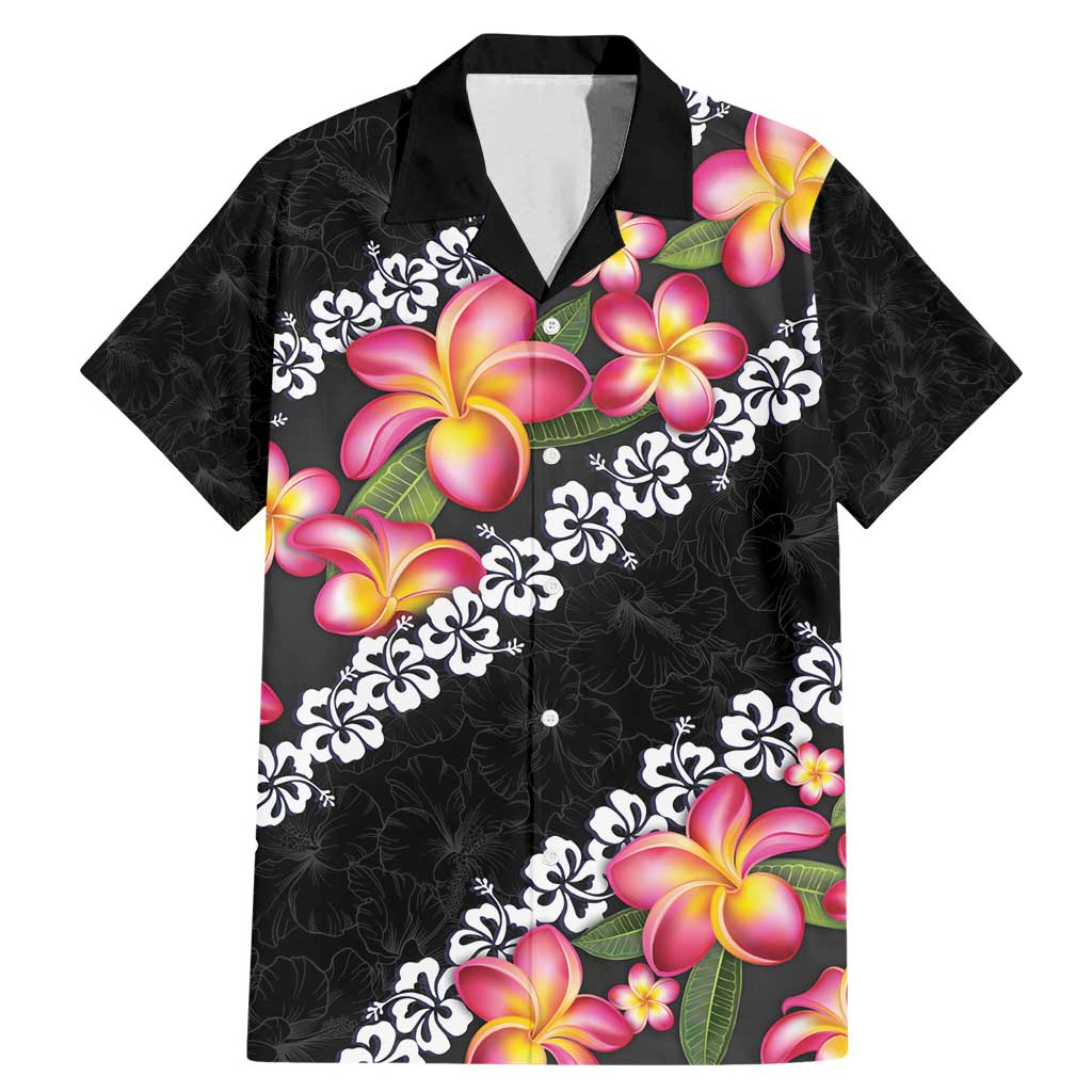 Black Polynesia Family Matching Mermaid Dress and Hawaiian Shirt Plumeria With Hibiscus Pattern Tropical Vibes