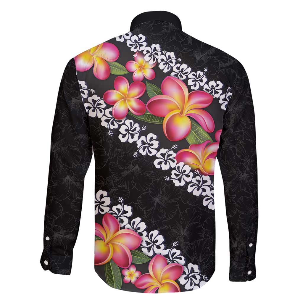 Black Polynesia Family Matching Tank Maxi Dress and Hawaiian Shirt Plumeria With Hibiscus Pattern Tropical Vibes LT14 - Polynesian Pride