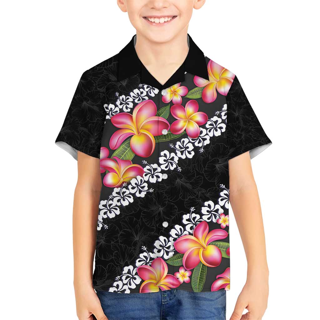 Black Polynesia Family Matching Tank Maxi Dress and Hawaiian Shirt Plumeria With Hibiscus Pattern Tropical Vibes LT14 Son's Shirt Black - Polynesian Pride