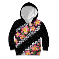Black Polynesia Kid Hoodie Plumeria With Hibiscus Pattern Tropical Vibes LT14 Hoodie Black - Polynesian Pride