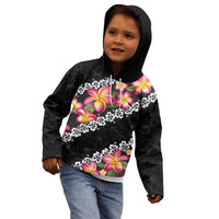 Black Polynesia Kid Hoodie Plumeria With Hibiscus Pattern Tropical Vibes LT14 - Polynesian Pride