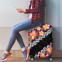 Black Polynesia Luggage Cover Plumeria With Hibiscus Pattern Tropical Vibes LT14 - Polynesian Pride
