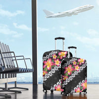 Black Polynesia Luggage Cover Plumeria With Hibiscus Pattern Tropical Vibes LT14 - Polynesian Pride
