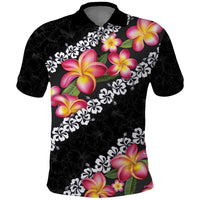 Black Polynesia Polo Shirt Plumeria With Hibiscus Pattern Tropical Vibes LT14 Black - Polynesian Pride