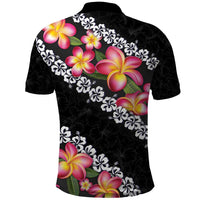 Black Polynesia Polo Shirt Plumeria With Hibiscus Pattern Tropical Vibes LT14 - Polynesian Pride