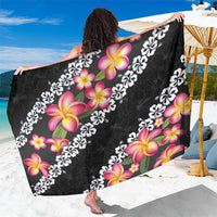 Black Polynesia Sarong Plumeria With Hibiscus Pattern Tropical Vibes