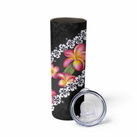 Black Polynesia Skinny Tumbler Plumeria With Hibiscus Pattern Tropical Vibes