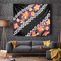 Black Polynesia Tapestry Plumeria With Hibiscus Pattern Tropical Vibes LT14 - Polynesian Pride