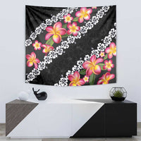Black Polynesia Tapestry Plumeria With Hibiscus Pattern Tropical Vibes LT14 - Polynesian Pride