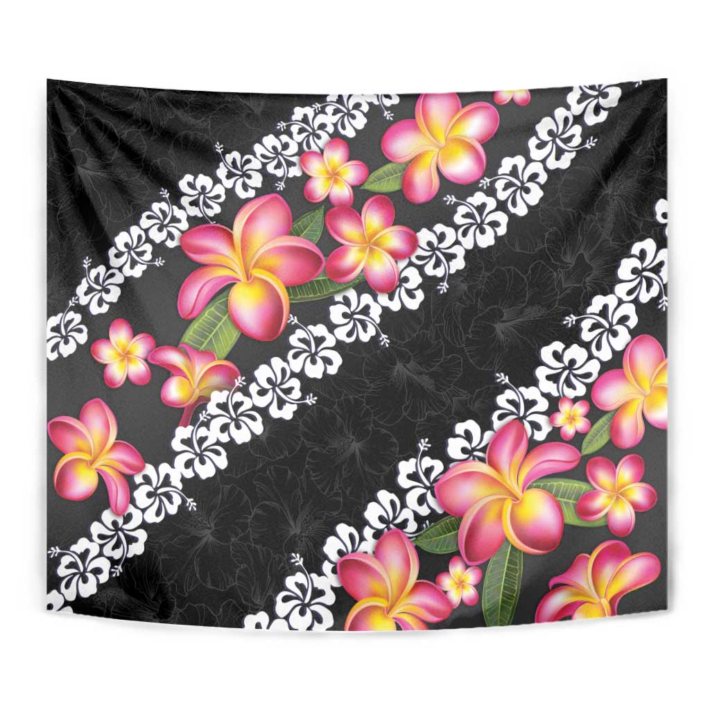 Black Polynesia Tapestry Plumeria With Hibiscus Pattern Tropical Vibes LT14 - Polynesian Pride