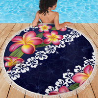 Blue Polynesia Beach Blanket Plumeria With Hibiscus Pattern Tropical Vibes