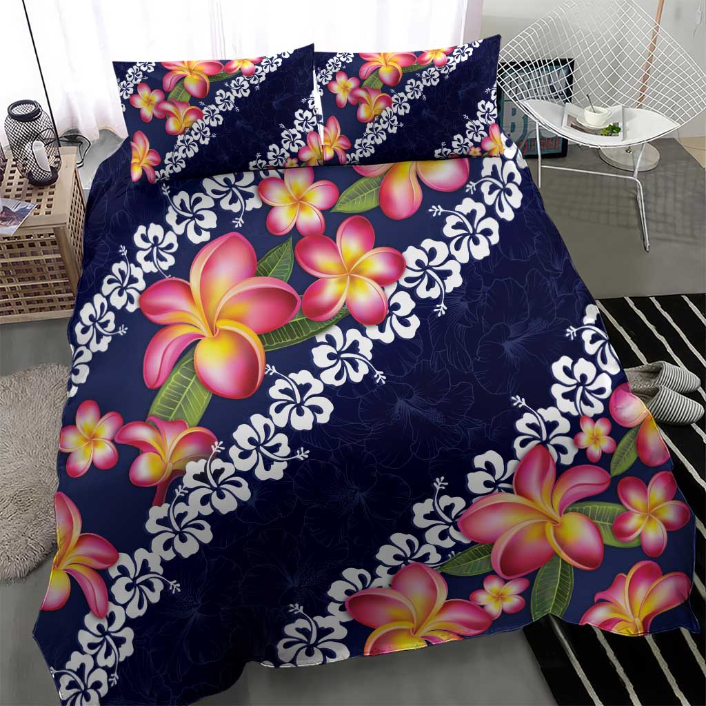 Blue Polynesia Bedding Set Plumeria With Hibiscus Pattern Tropical Vibes LT14 - Polynesian Pride