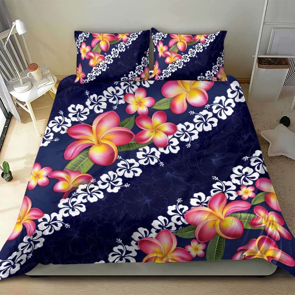 Blue Polynesia Bedding Set Plumeria With Hibiscus Pattern Tropical Vibes LT14 - Polynesian Pride