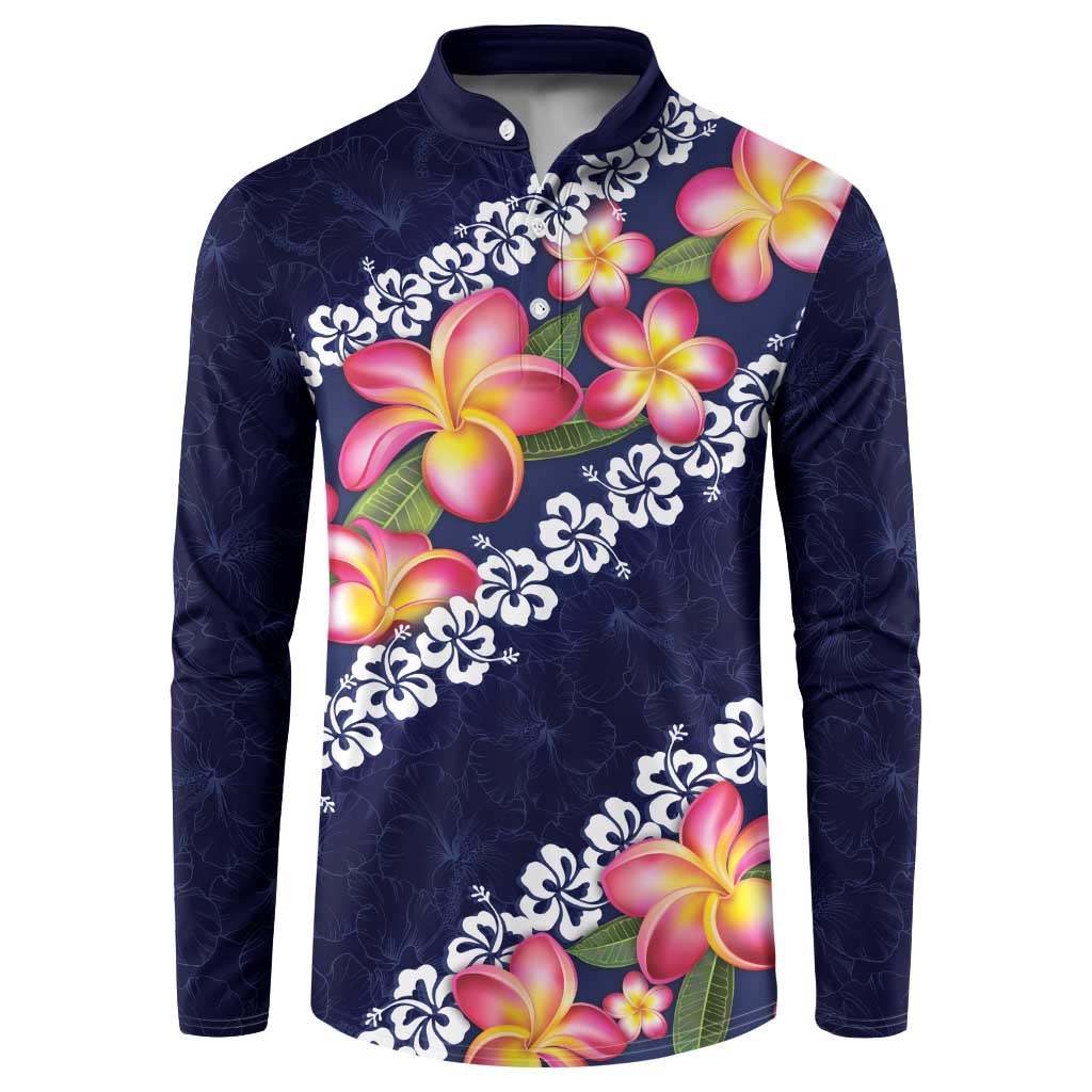 Blue Polynesia Button Sweatshirt Plumeria With Hibiscus Pattern Tropical Vibes