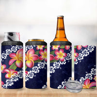 Blue Polynesia 4 in 1 Can Cooler Tumbler Plumeria With Hibiscus Pattern Tropical Vibes