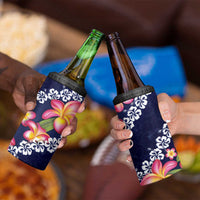 Blue Polynesia 4 in 1 Can Cooler Tumbler Plumeria With Hibiscus Pattern Tropical Vibes