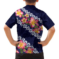 Blue Polynesia Family Matching Long Sleeve Bodycon Dress and Hawaiian Shirt Plumeria With Hibiscus Pattern Tropical Vibes LT14 - Polynesian Pride