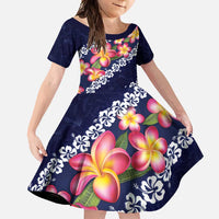 Blue Polynesia Family Matching Long Sleeve Bodycon Dress and Hawaiian Shirt Plumeria With Hibiscus Pattern Tropical Vibes LT14 Daughter's Dress Blue - Polynesian Pride
