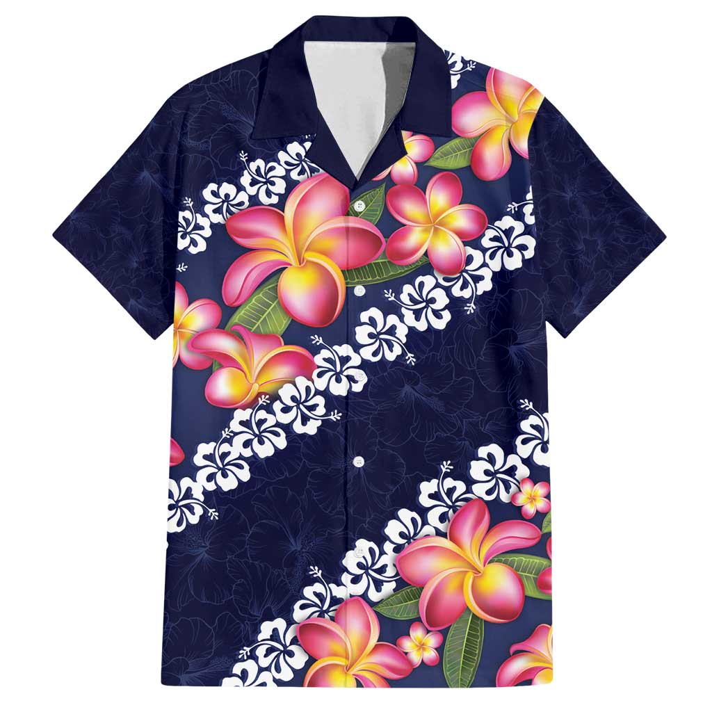 Blue Polynesia Family Matching Long Sleeve Bodycon Dress and Hawaiian Shirt Plumeria With Hibiscus Pattern Tropical Vibes LT14 Dad's Shirt - Short Sleeve Blue - Polynesian Pride