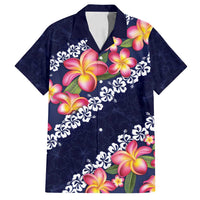 Blue Polynesia Family Matching Long Sleeve Bodycon Dress and Hawaiian Shirt Plumeria With Hibiscus Pattern Tropical Vibes LT14 Dad's Shirt - Short Sleeve Blue - Polynesian Pride
