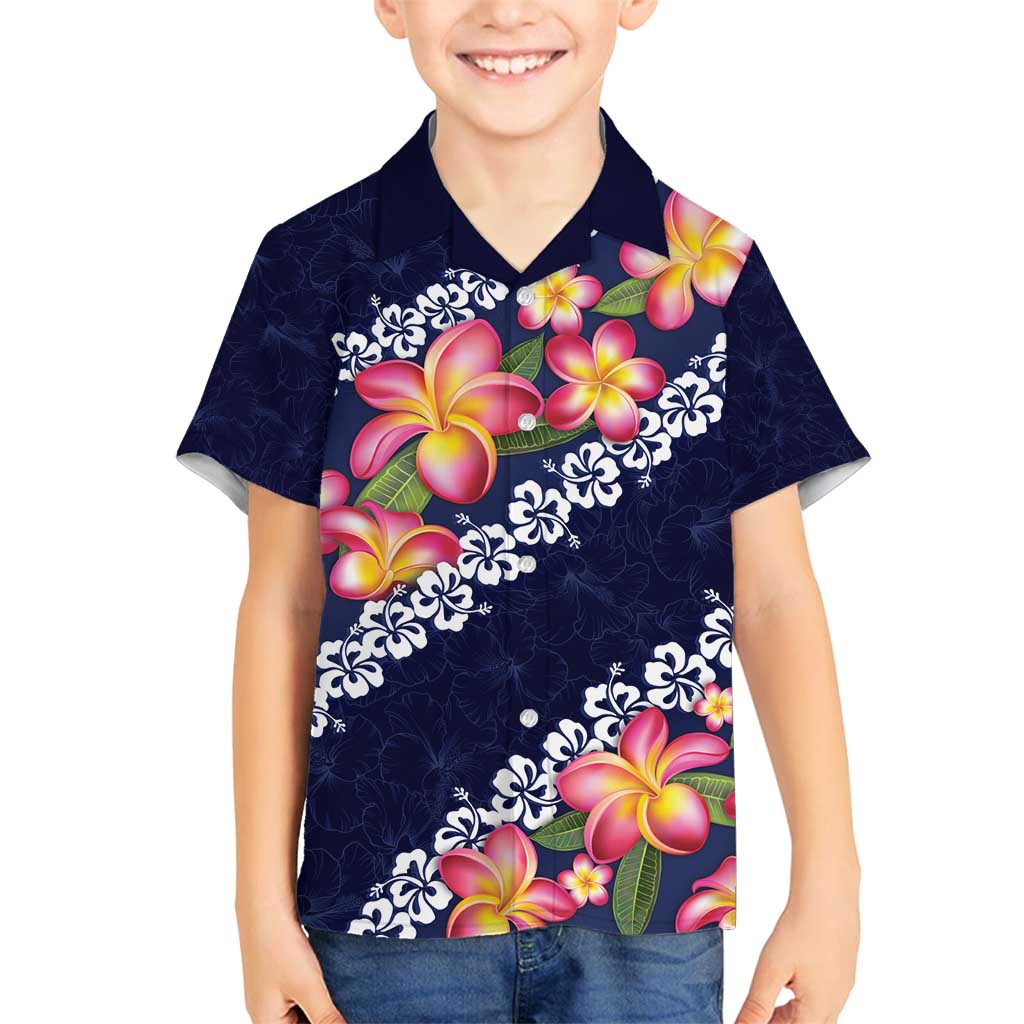 Blue Polynesia Family Matching Long Sleeve Bodycon Dress and Hawaiian Shirt Plumeria With Hibiscus Pattern Tropical Vibes LT14 Son's Shirt Blue - Polynesian Pride