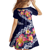 Blue Polynesia Family Matching Short Sleeve Bodycon Dress and Hawaiian Shirt Plumeria With Hibiscus Pattern Tropical Vibes