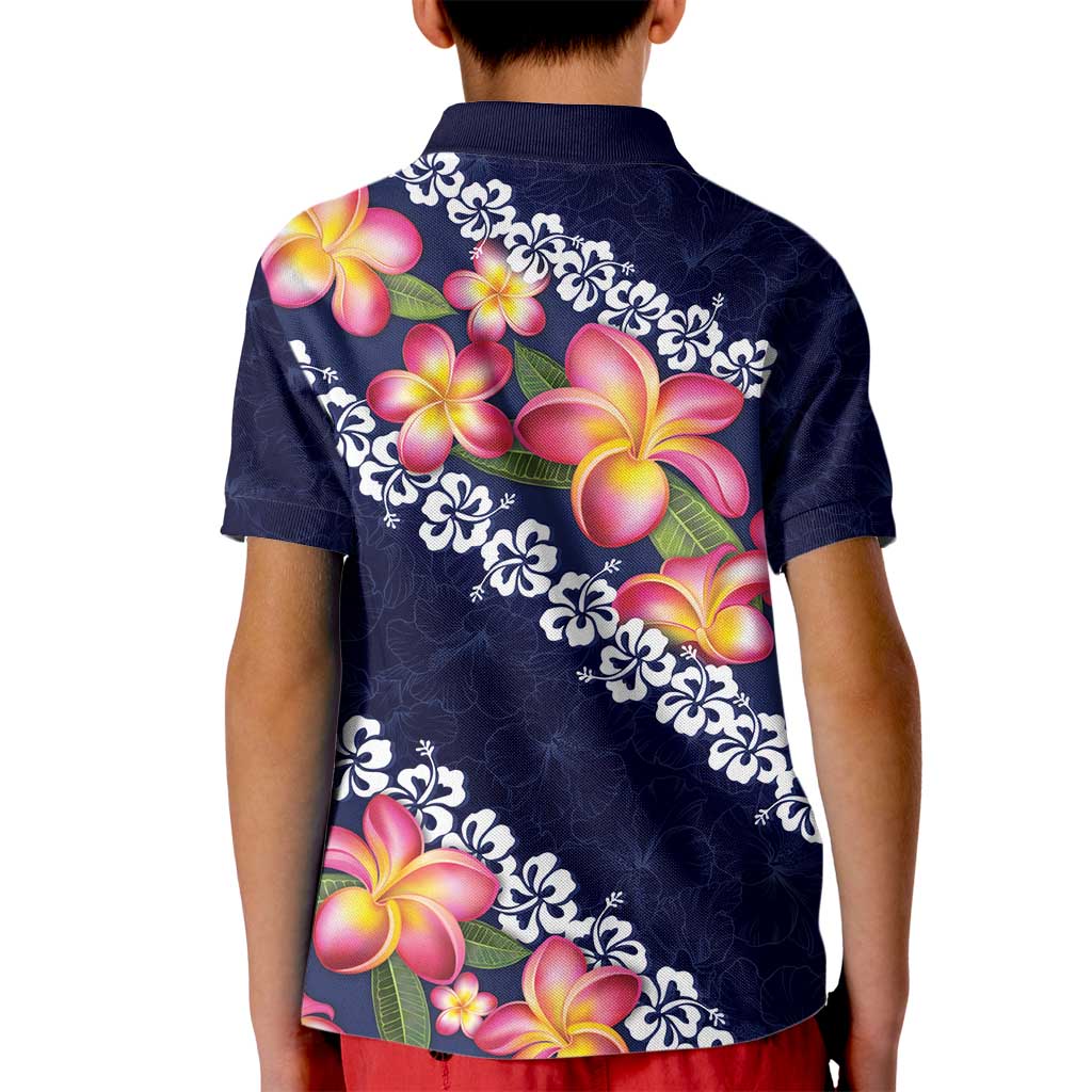 Blue Polynesia Kid Polo Shirt Plumeria With Hibiscus Pattern Tropical Vibes LT14 - Polynesian Pride