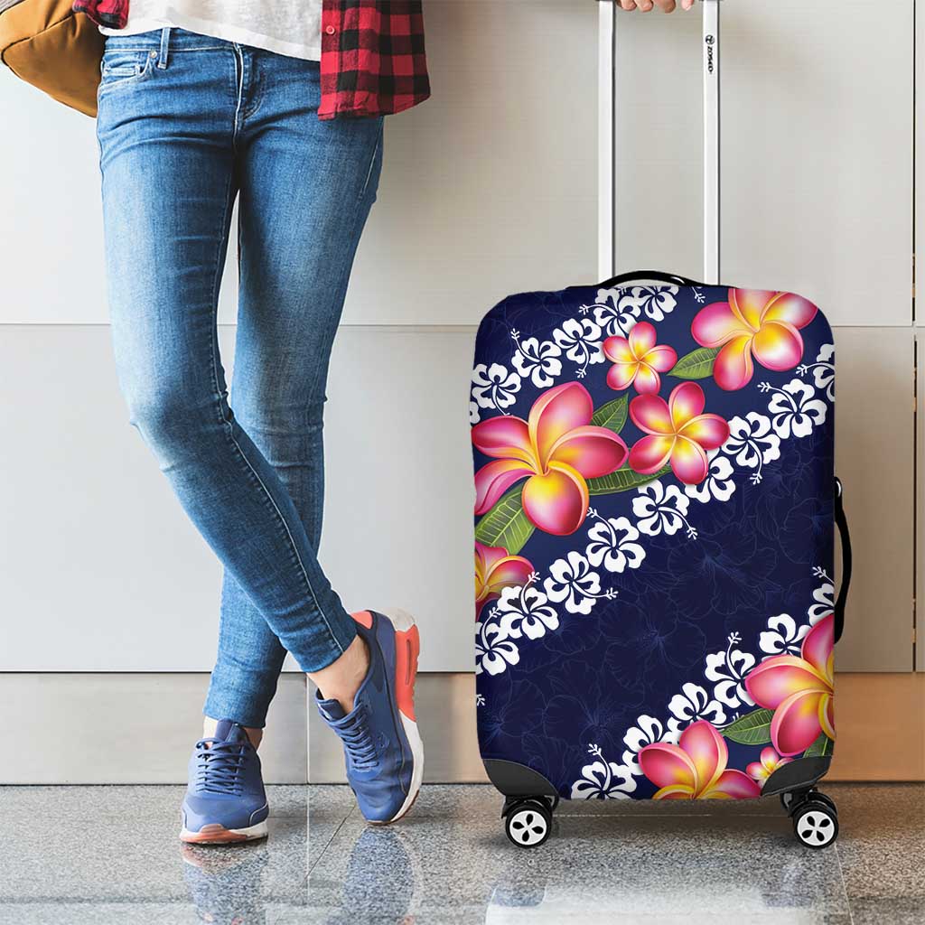 Blue Polynesia Luggage Cover Plumeria With Hibiscus Pattern Tropical Vibes LT14 - Polynesian Pride