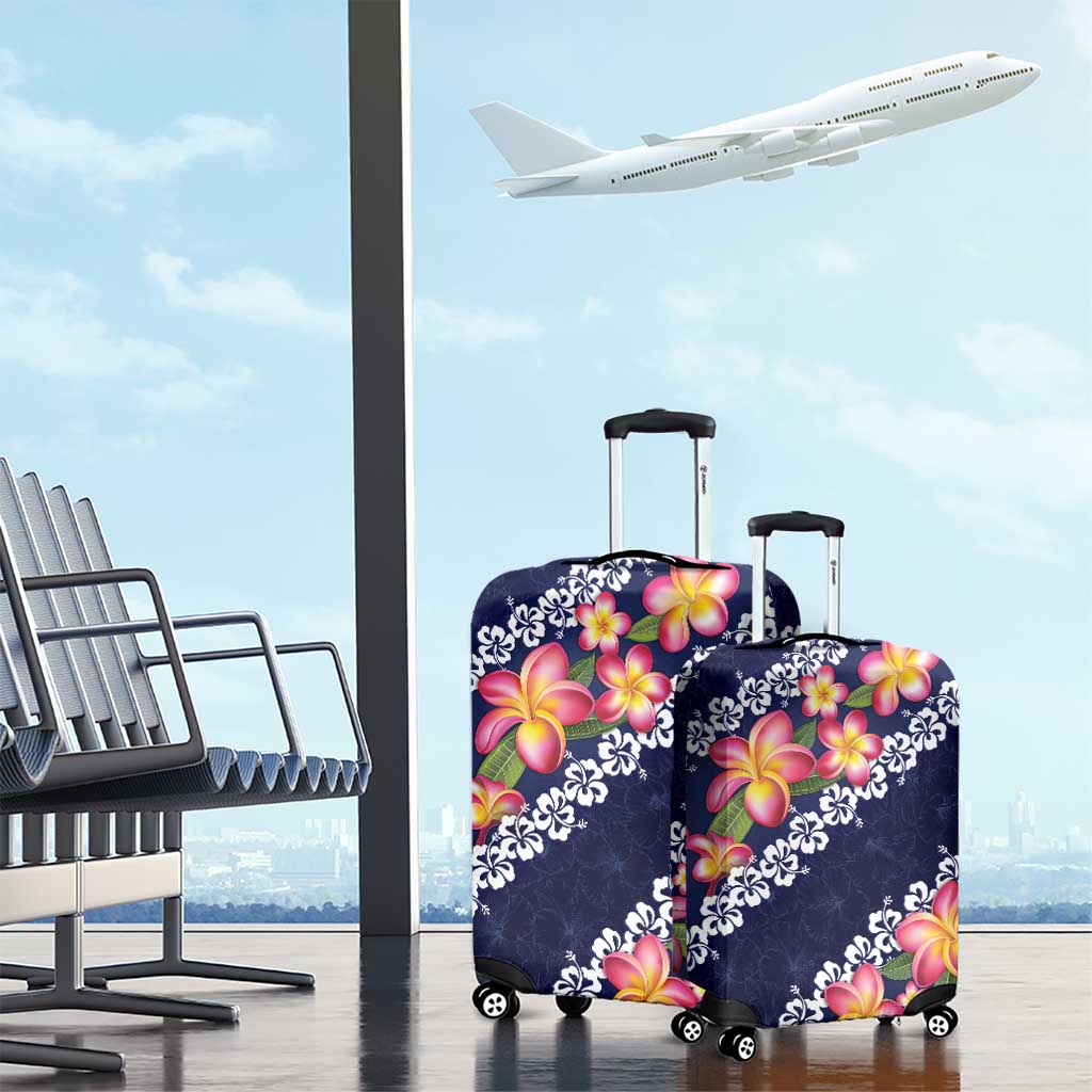 Blue Polynesia Luggage Cover Plumeria With Hibiscus Pattern Tropical Vibes LT14 - Polynesian Pride