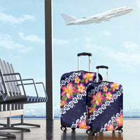 Blue Polynesia Luggage Cover Plumeria With Hibiscus Pattern Tropical Vibes LT14 - Polynesian Pride