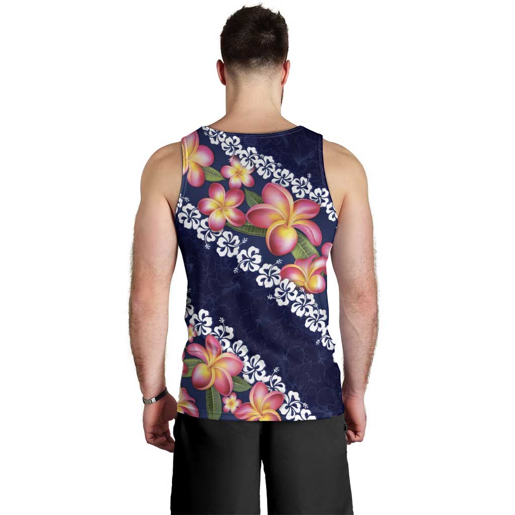 Blue Polynesia Men Tank Top Plumeria With Hibiscus Pattern Tropical Vibes