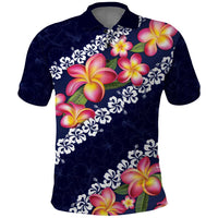 Blue Polynesia Polo Shirt Plumeria With Hibiscus Pattern Tropical Vibes LT14 Blue - Polynesian Pride
