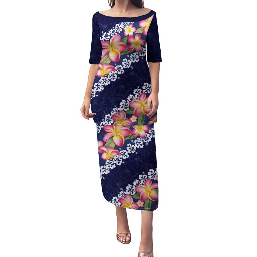 Blue Polynesia Puletasi Plumeria With Hibiscus Pattern Tropical Vibes