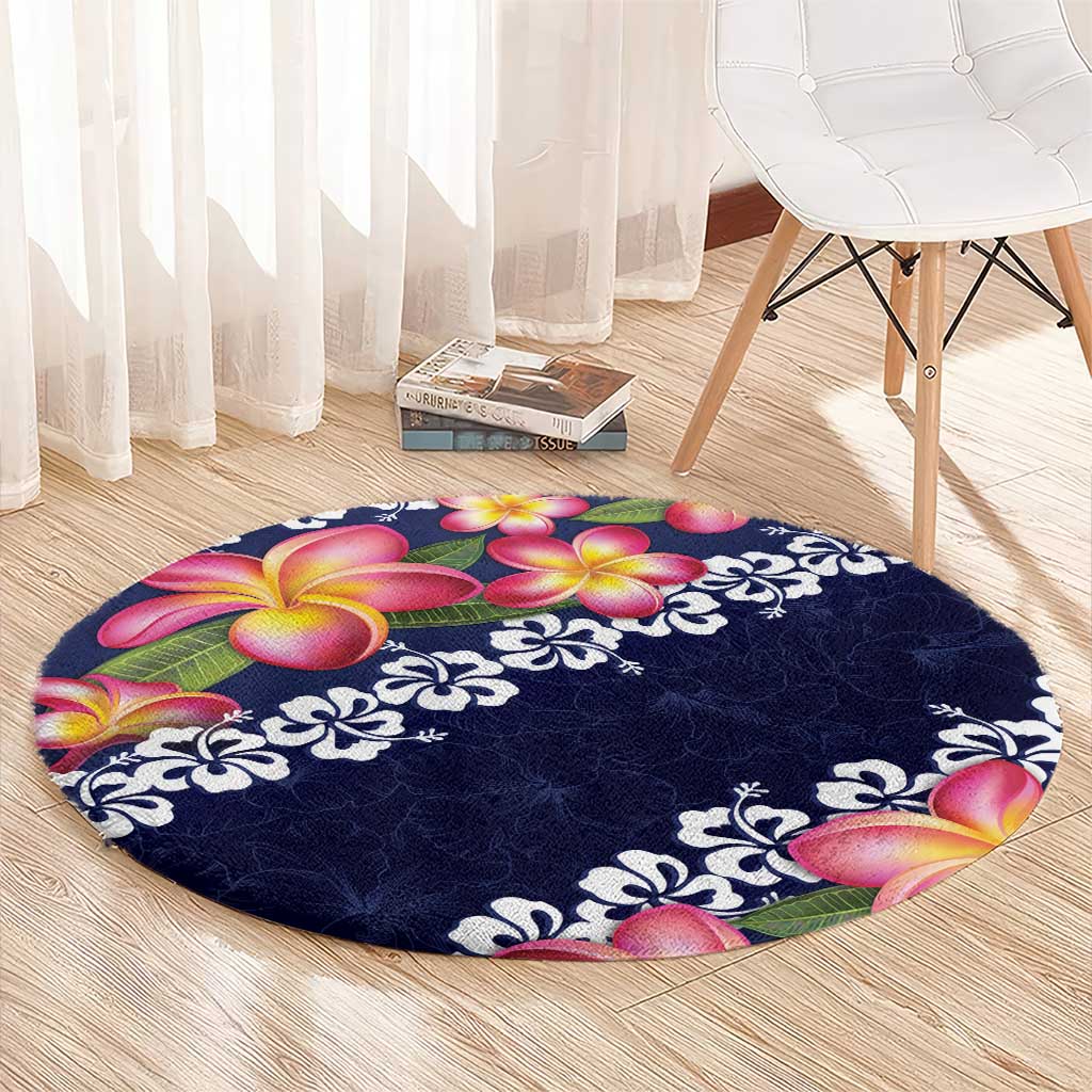 Blue Polynesia Round Carpet Plumeria With Hibiscus Pattern Tropical Vibes LT14 - Polynesian Pride