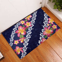 Blue Polynesia Rubber Doormat Plumeria With Hibiscus Pattern Tropical Vibes LT14 - Polynesian Pride