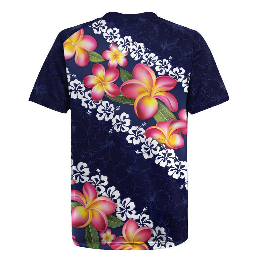 Blue Polynesia Rugby Jersey Plumeria With Hibiscus Pattern Tropical Vibes