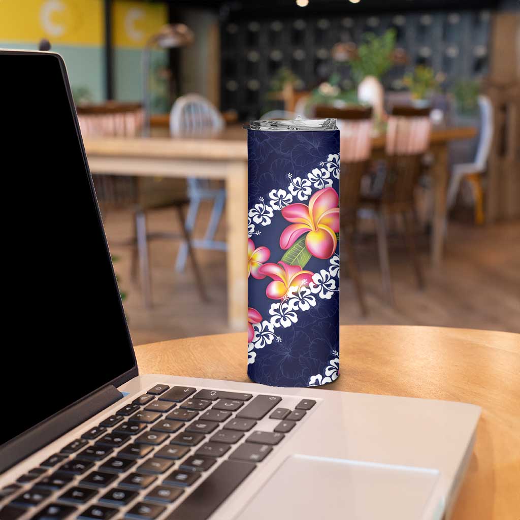 Blue Polynesia Skinny Tumbler Plumeria With Hibiscus Pattern Tropical Vibes