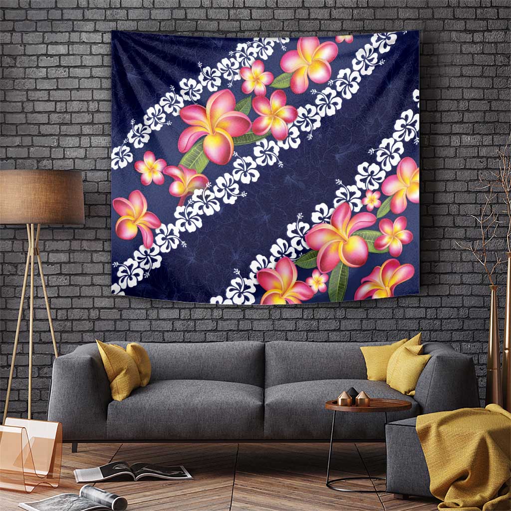 Blue Polynesia Tapestry Plumeria With Hibiscus Pattern Tropical Vibes LT14 - Polynesian Pride