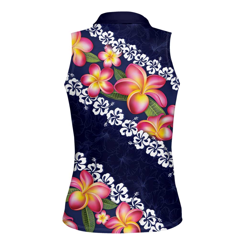 Blue Polynesia Women Sleeveless Polo Shirt Plumeria With Hibiscus Pattern Tropical Vibes LT14 - Polynesian Pride
