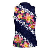 Blue Polynesia Women Sleeveless Polo Shirt Plumeria With Hibiscus Pattern Tropical Vibes LT14 - Polynesian Pride