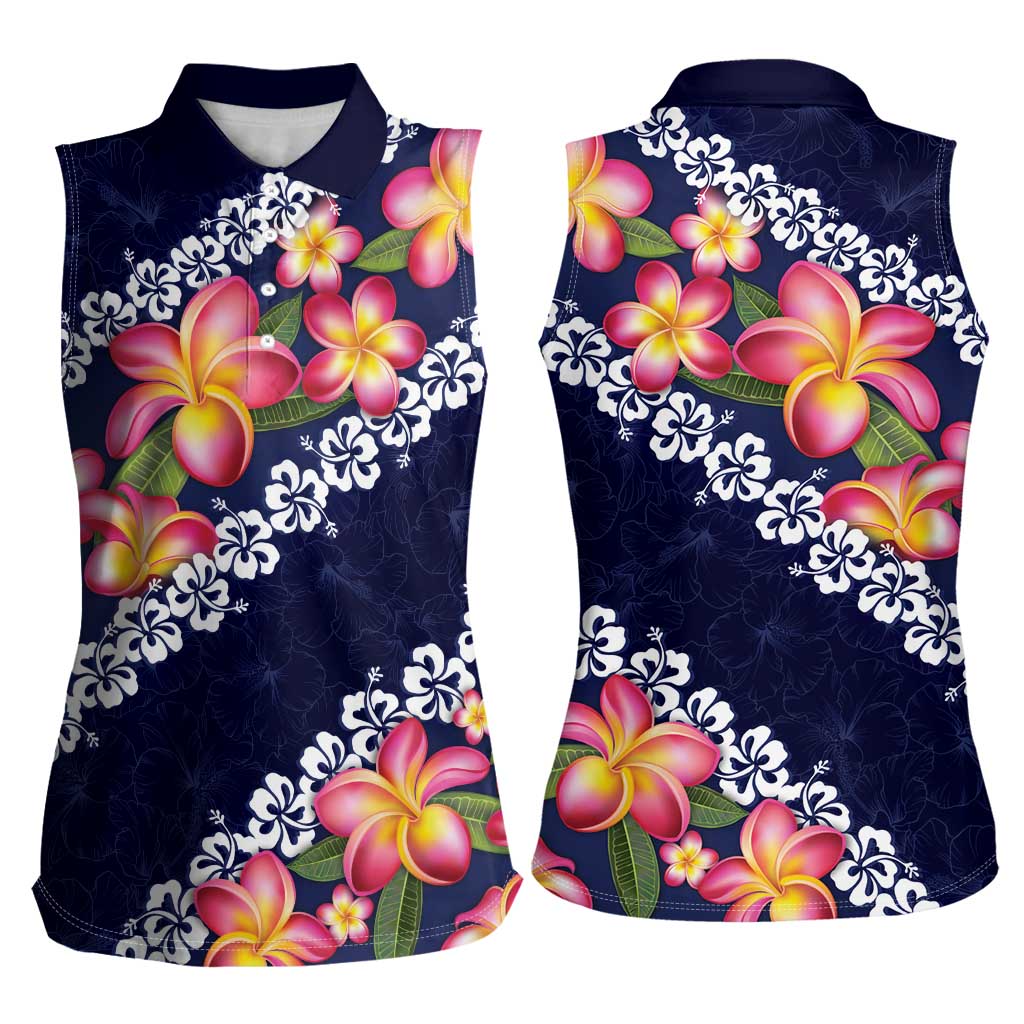 Blue Polynesia Women Sleeveless Polo Shirt Plumeria With Hibiscus Pattern Tropical Vibes LT14 - Polynesian Pride