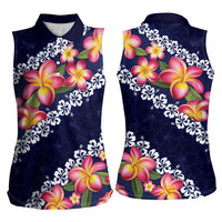 Blue Polynesia Women Sleeveless Polo Shirt Plumeria With Hibiscus Pattern Tropical Vibes LT14 - Polynesian Pride