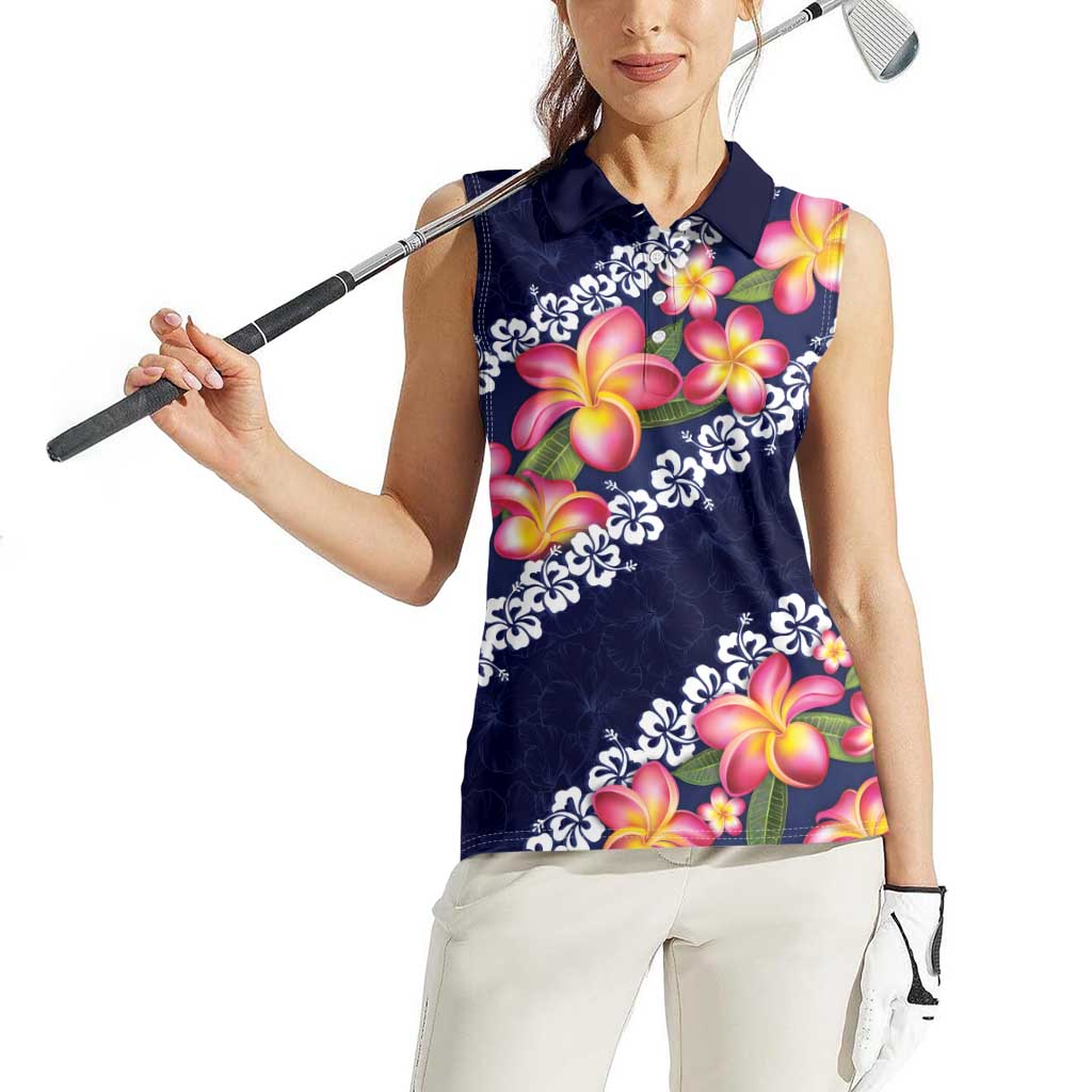Blue Polynesia Women Sleeveless Polo Shirt Plumeria With Hibiscus Pattern Tropical Vibes LT14 - Polynesian Pride