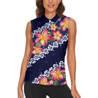 Blue Polynesia Women Sleeveless Polo Shirt Plumeria With Hibiscus Pattern Tropical Vibes LT14 - Polynesian Pride