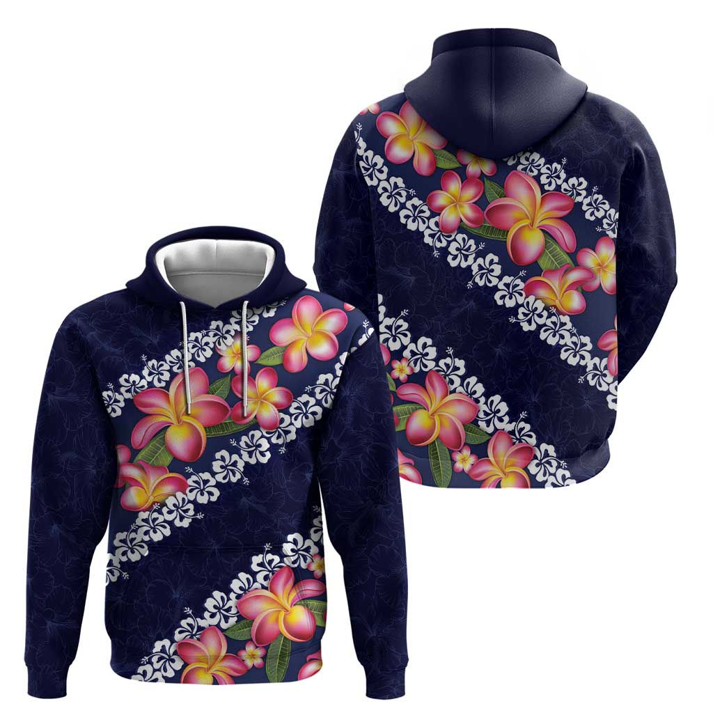 Blue Polynesia Zip Hoodie Plumeria With Hibiscus Pattern Tropical Vibes