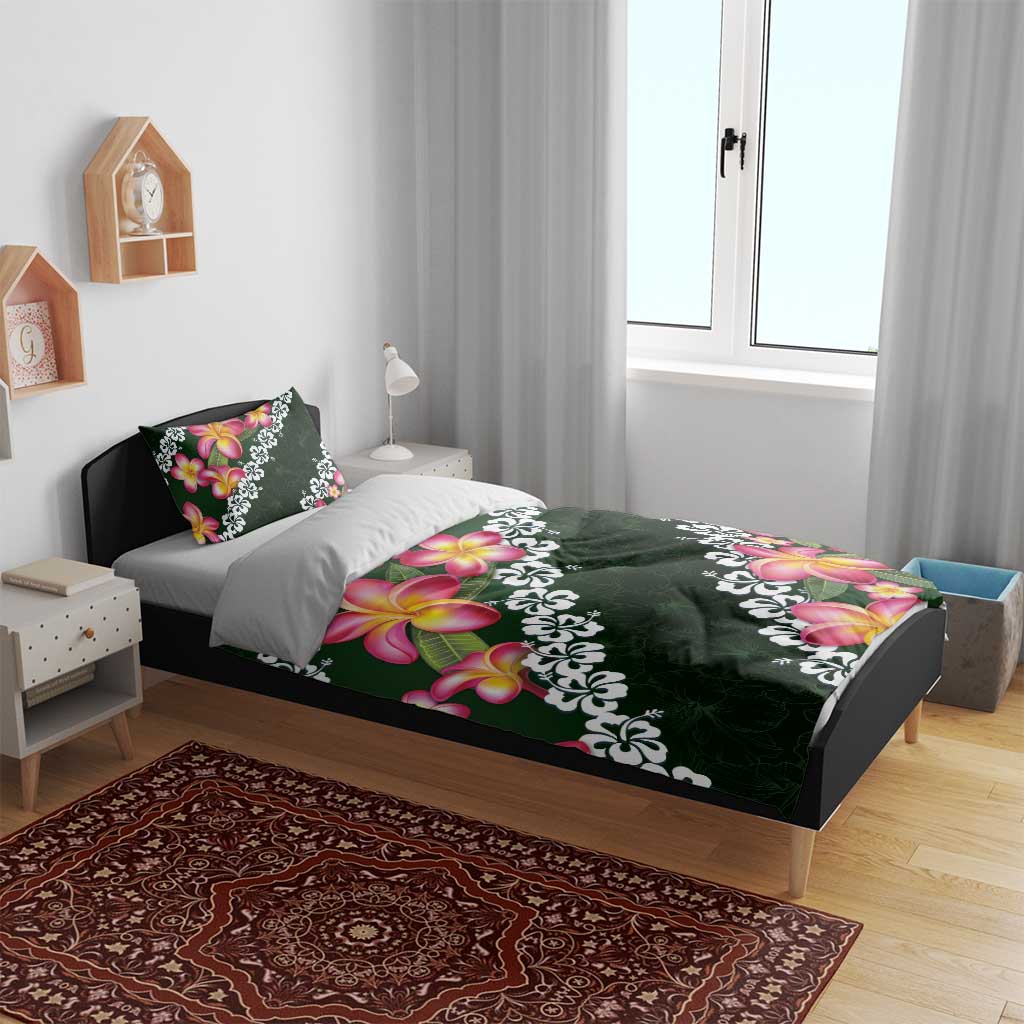 Green Polynesia Bedding Set Plumeria With Hibiscus Pattern Tropical Vibes LT14 - Polynesian Pride