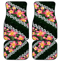 Green Polynesia Car Mats Plumeria With Hibiscus Pattern Tropical Vibes